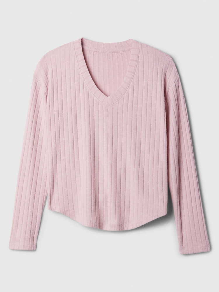 Roze - Gap relaxed geribde pyjamatop met V-hals - Image 4 of 4