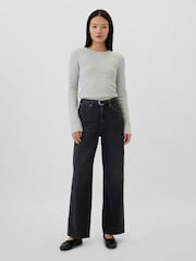 Gap Grey Long Sleeve Crew Neck Waffle Knit T-Shirt - Image 3 of 5