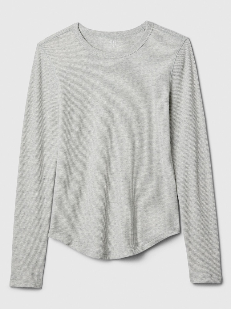 Gap Grey Long Sleeve Crew Neck Waffle Knit T-Shirt - Image 5 of 5 Gap Grey Long Sleeve Crew Neck Waffle Knit T-Shirt - Image 5 of 5