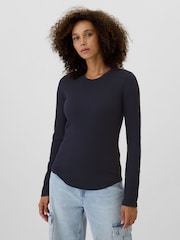 Gap Navy Blue Long Sleeve Crew Neck Waffle Knit T-Shirt - Image 1 of 5