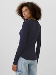 Gap Navy Blue Long Sleeve Crew Neck Waffle Knit T-Shirt - Image 2 of 5
