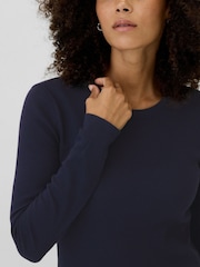 Gap Navy Blue Long Sleeve Crew Neck Waffle Knit T-Shirt - Image 4 of 5