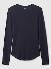 Gap Navy Blue Long Sleeve Crew Neck Waffle Knit T-Shirt - Image 5 of 5