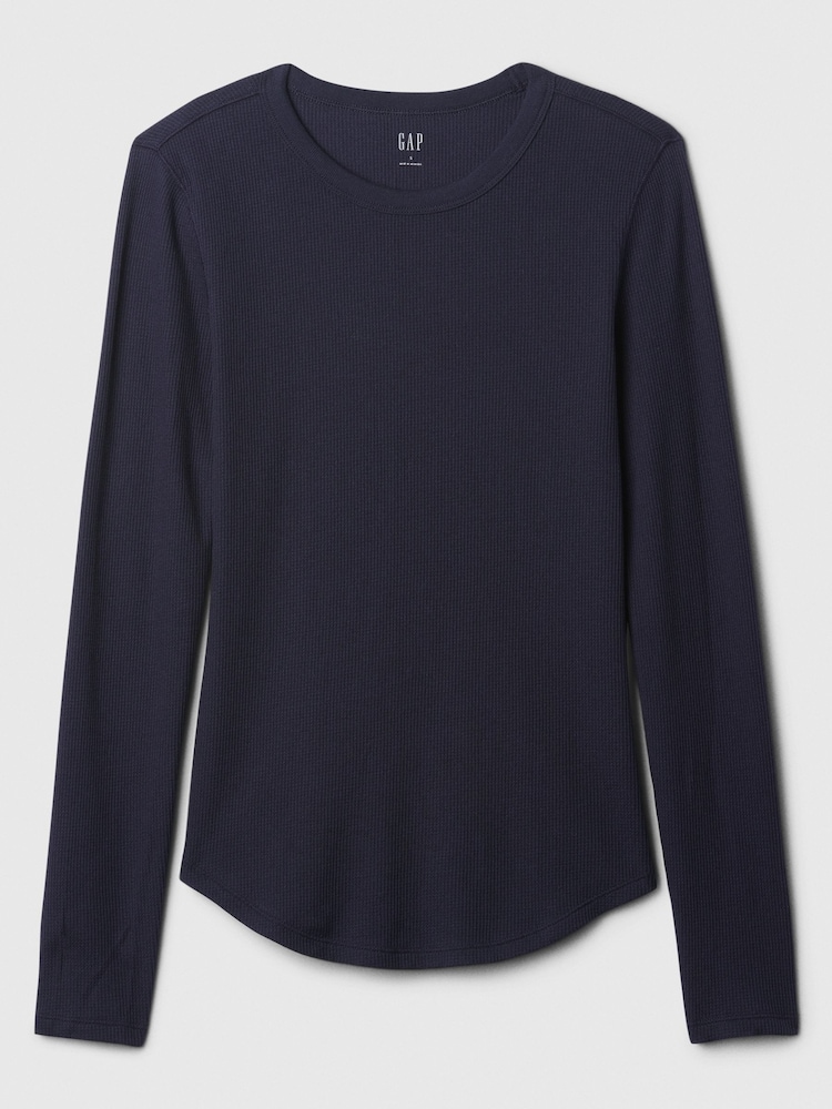 Gap Navy Blue Long Sleeve Crew Neck Waffle Knit T-Shirt - Image 5 of 5 Gap Navy Blue Long Sleeve Crew Neck Waffle Knit T-Shirt - Image 5 of 5