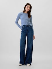 Gap Blue Long Sleeve Crew Neck Waffle Knit T-Shirt - Image 3 of 5