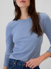 Gap Blue Long Sleeve Crew Neck Waffle Knit T-Shirt - Image 4 of 5