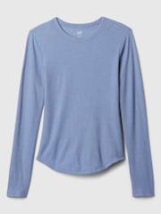 Gap Blue Long Sleeve Crew Neck Waffle Knit T-Shirt - Image 5 of 5