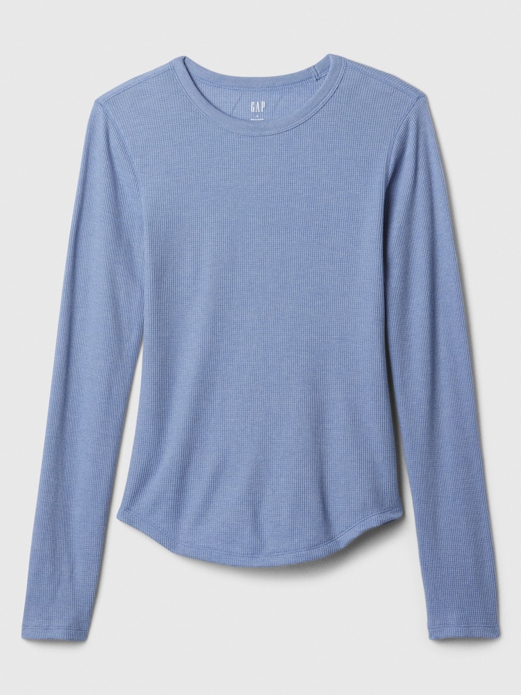 Gap Blue Long Sleeve Crew Neck Waffle Knit T-Shirt - Image 5 of 5 Gap Blue Long Sleeve Crew Neck Waffle Knit T-Shirt - Image 5 of 5