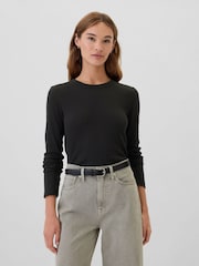 Gap Black Long Sleeve Crew Neck Waffle Knit T-Shirt - Image 1 of 5