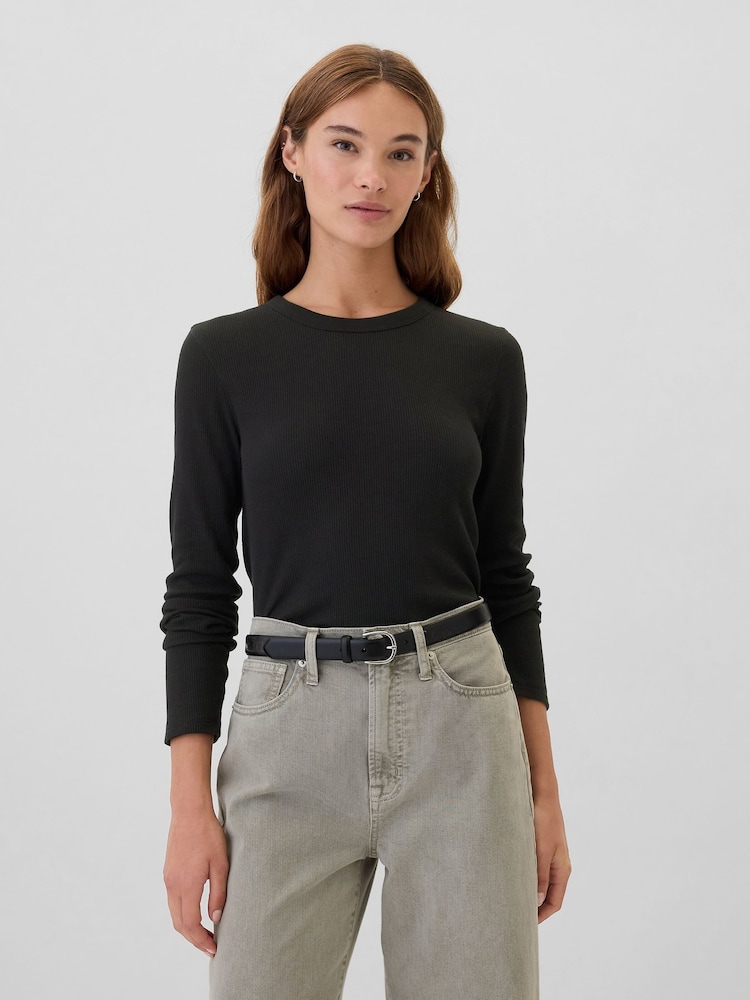 Gap Black Long Sleeve Crew Neck Waffle Knit T-Shirt - Image 1 of 5