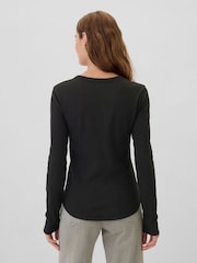 Gap Black Long Sleeve Crew Neck Waffle Knit T-Shirt - Image 2 of 5