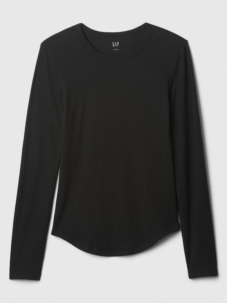 Gap Black Long Sleeve Crew Neck Waffle Knit T-Shirt - Image 5 of 5 Gap Black Long Sleeve Crew Neck Waffle Knit T-Shirt - Image 5 of 5
