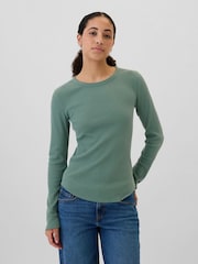 Gap Green Long Sleeve Crew Neck Waffle Knit T-Shirt - Image 1 of 5