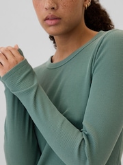 Gap Green Long Sleeve Crew Neck Waffle Knit T-Shirt - Image 4 of 5