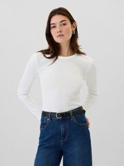 Gap White Long Sleeve Crew Neck Waffle Knit T-Shirt - Image 1 of 5