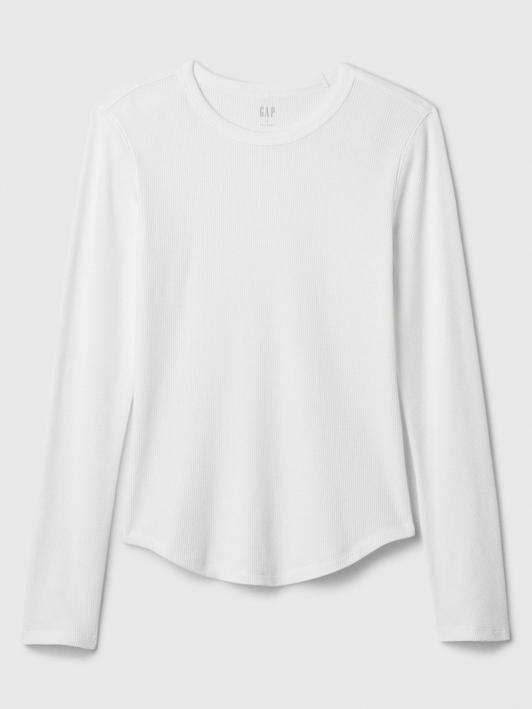 Gap White Long Sleeve Crew Neck Waffle Knit T-Shirt - Image 5 of 5