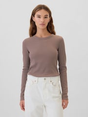 Gap Brown Long Sleeve Crew Neck Waffle Knit T-Shirt - Image 1 of 5