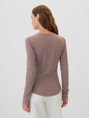 Gap Brown Long Sleeve Crew Neck Waffle Knit T-Shirt - Image 2 of 5