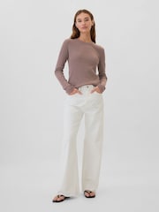 Gap Brown Long Sleeve Crew Neck Waffle Knit T-Shirt - Image 3 of 5