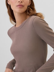 Gap Brown Long Sleeve Crew Neck Waffle Knit T-Shirt - Image 4 of 5