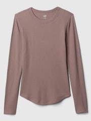 Gap Brown Long Sleeve Crew Neck Waffle Knit T-Shirt - Image 5 of 5