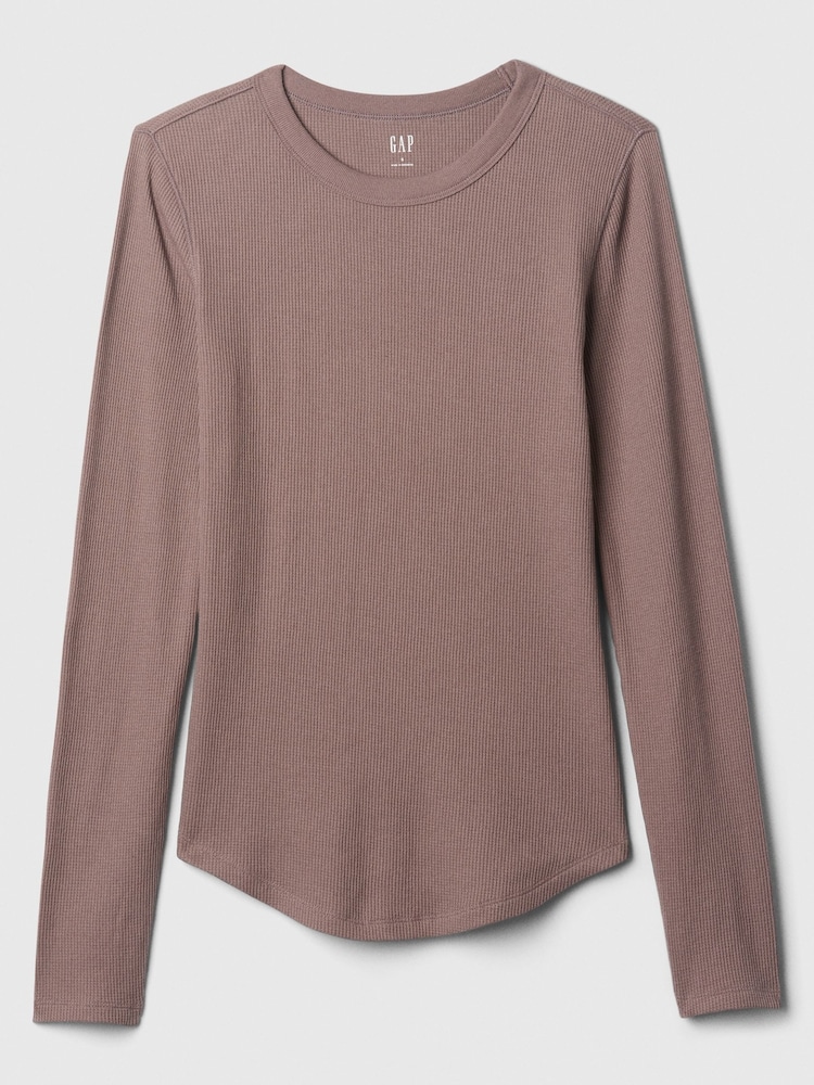 Gap Brown Long Sleeve Crew Neck Waffle Knit T-Shirt - Image 5 of 5