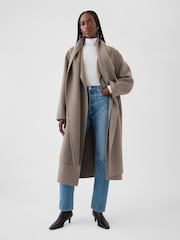 Gap Cool Brown Belted Double-Faced Wool Wrap Scarf Coat - Image 1 of 5