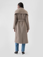 Gap Cool Brown Belted Double-Faced Wool Wrap Scarf Coat - Image 2 of 5