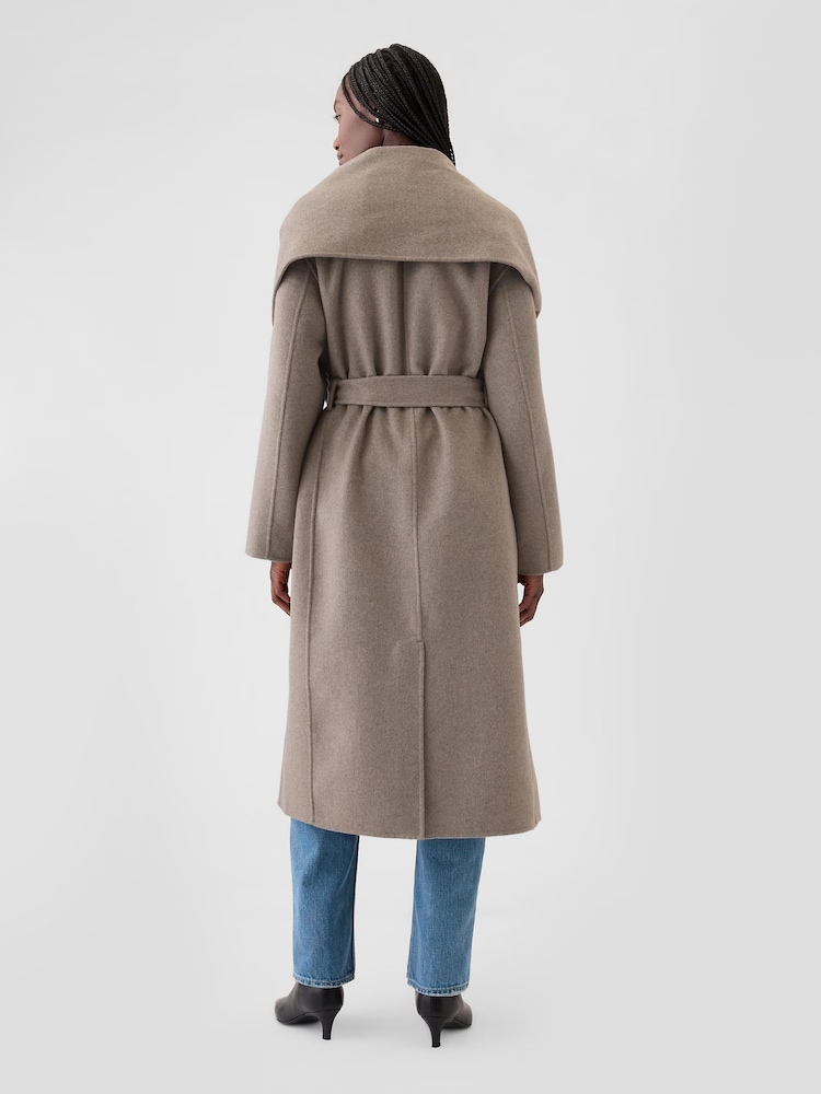Gap Cool Brown Belted Double-Faced Wool Wrap Scarf Coat - Image 2 of 5