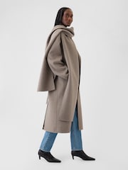 Gap Cool Brown Belted Double-Faced Wool Wrap Scarf Coat - Image 3 of 5
