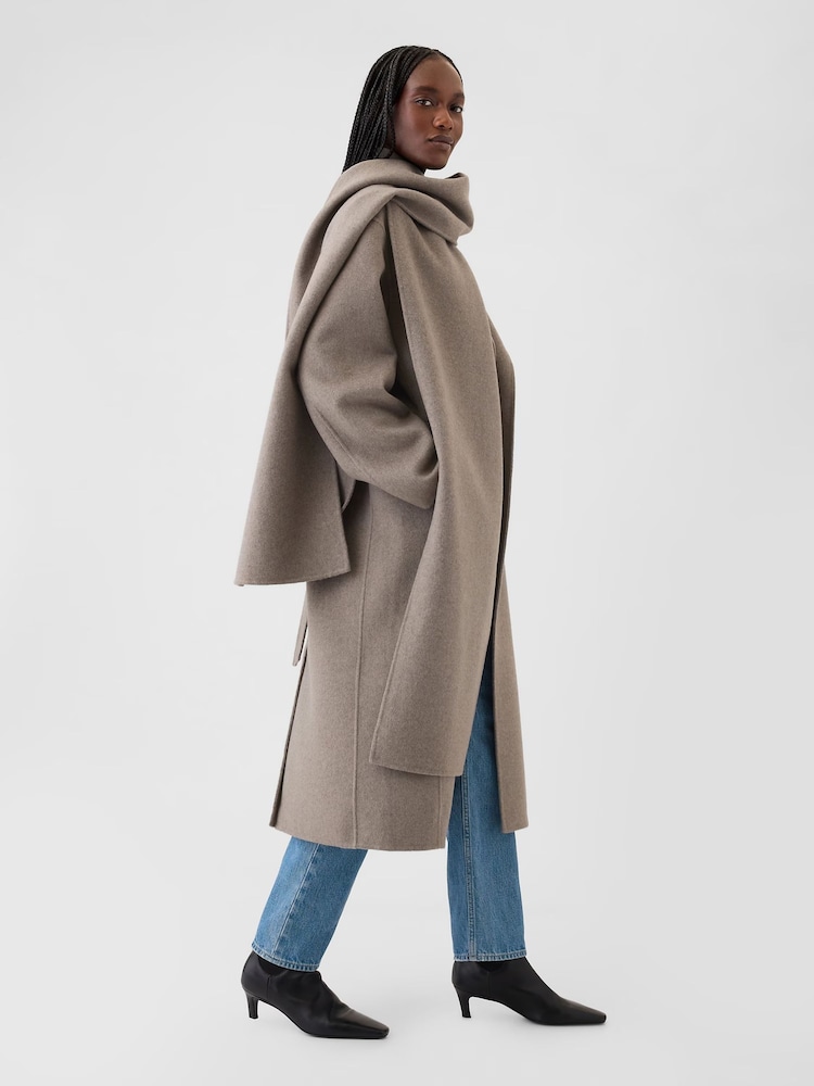Gap Cool Brown Belted Double-Faced Wool Wrap Scarf Coat - Image 3 of 5