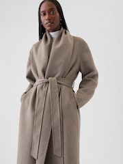 Gap Cool Brown Belted Double-Faced Wool Wrap Scarf Coat - Image 4 of 5
