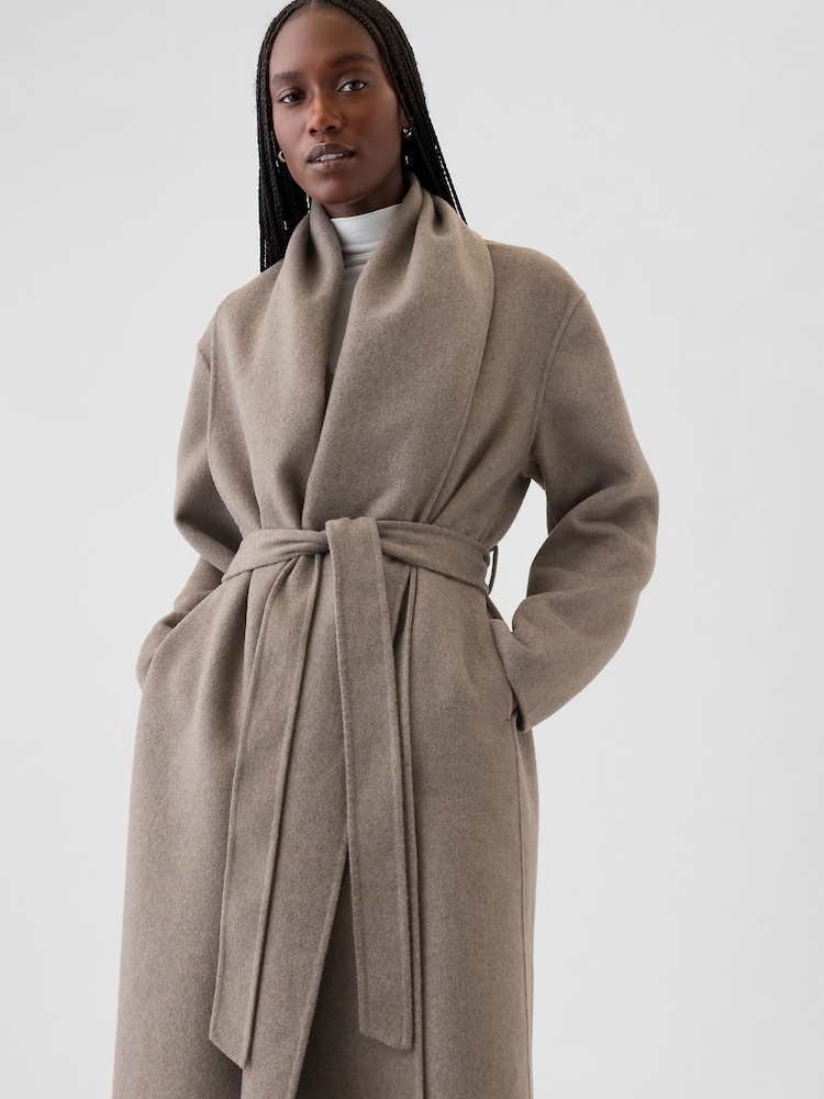 Gap Cool Brown Belted Double-Faced Wool Wrap Scarf Coat - Image 4 of 5
