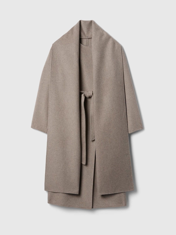 Gap Cool Brown Belted Double-Faced Wool Wrap Scarf Coat - Image 5 of 5