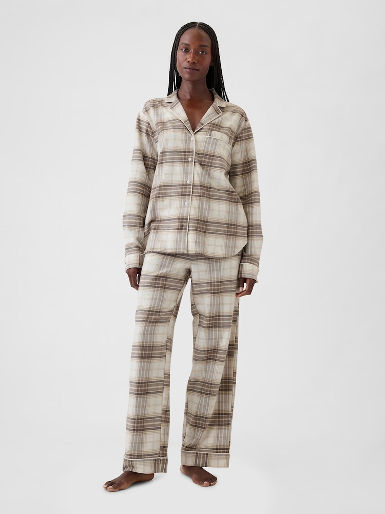 Gap Cream Christmas Flannel Long Pyjamas - Image 1 of 4