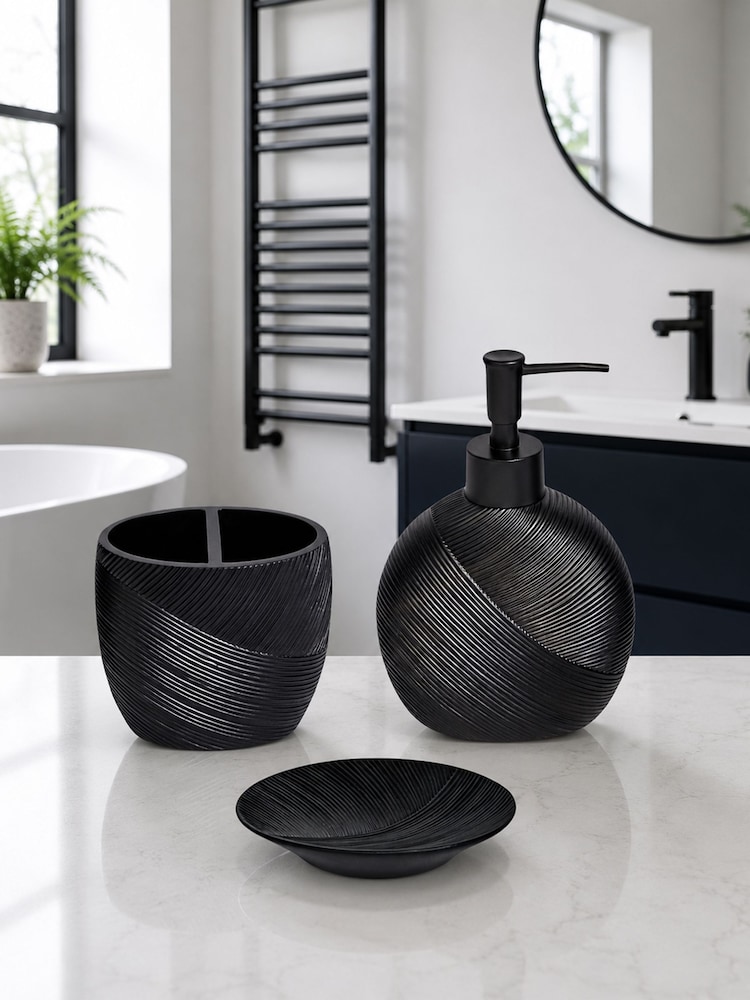 Showerdrape 3 Piece Black Ripple Textured Bathroom Accessory Set - Image 1 of 7 Showerdrape 3 Piece Black Ripple Textured Bathroom Accessory Set - Image 1 of 7