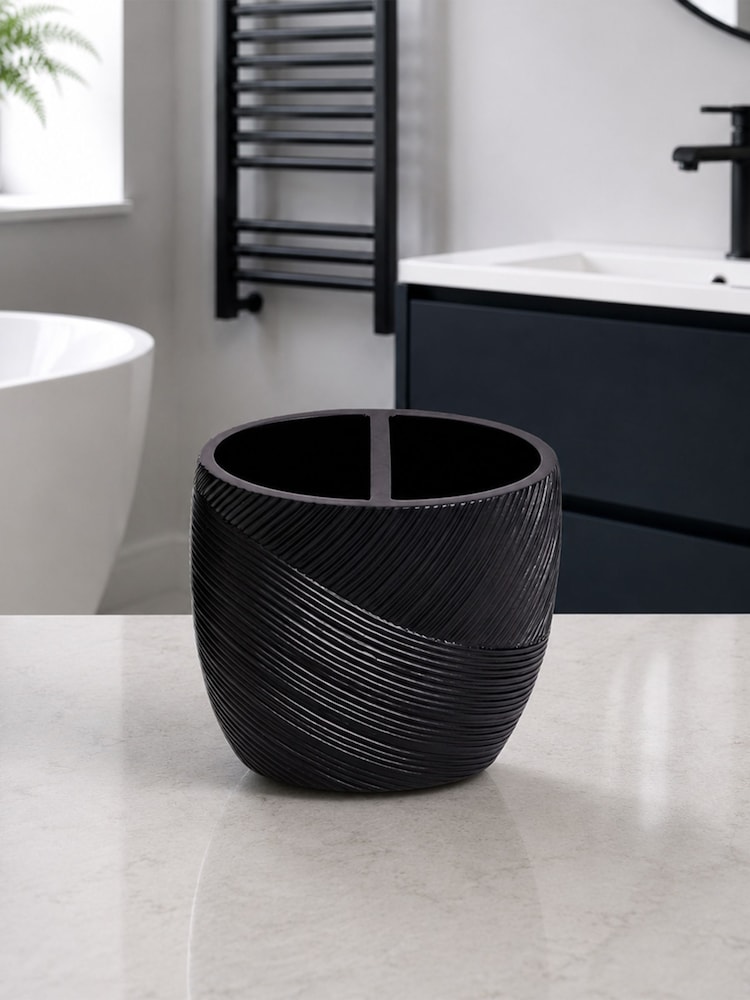 Showerdrape 3 Piece Black Ripple Textured Bathroom Accessory Set - Image 2 of 7 Showerdrape 3 Piece Black Ripple Textured Bathroom Accessory Set - Image 2 of 7
