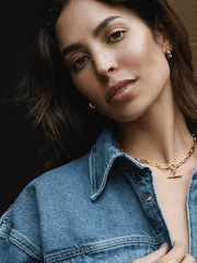 Orelia Luxe Gold Tone Waterproof Luxe Linear Link T-Bar Necklace - Image 1 of 5