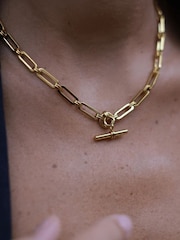 Orelia Luxe Gold Tone Waterproof Luxe Linear Link T-Bar Necklace - Image 2 of 5