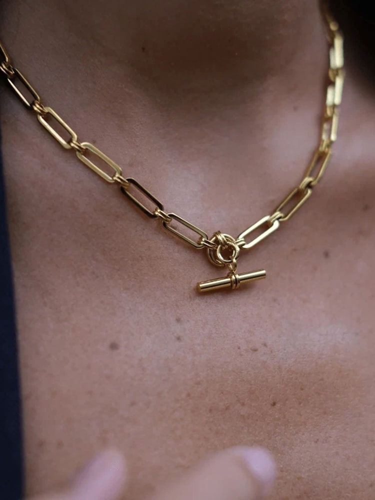 Orelia Luxe Gold Tone Waterproof Luxe Linear Link T-Bar Necklace - Image 2 of 5
