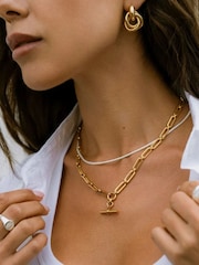 Orelia Luxe Gold Tone Waterproof Luxe Linear Link T-Bar Necklace - Image 3 of 5