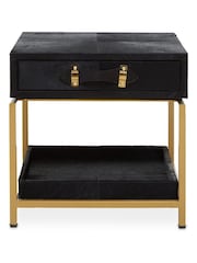 Interiors by Premier Black Gold Kensington Townhouse Hair On Leather Bedside Table - Image 1 of 4