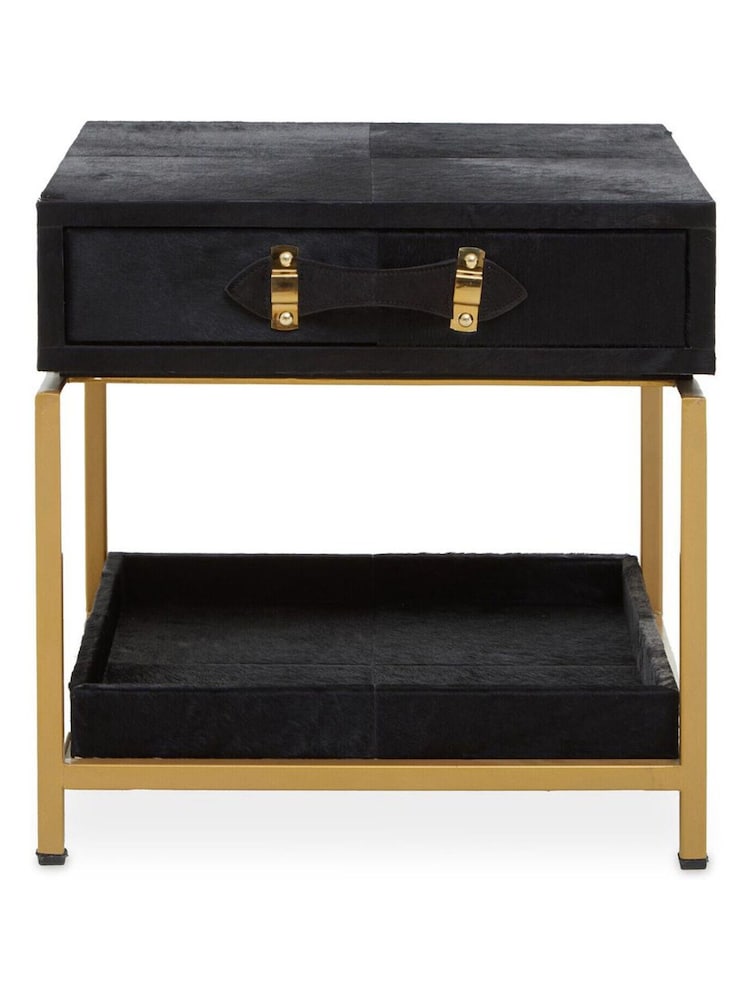 Interiors by Premier Black Gold Kensington Townhouse Hair On Leather Bedside Table - Image 1 of 4