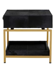 Interiors by Premier Black Gold Kensington Townhouse Hair On Leather Bedside Table - Image 3 of 4