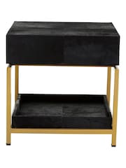 Interiors by Premier Black Gold Kensington Townhouse Hair On Leather Bedside Table - Image 4 of 4