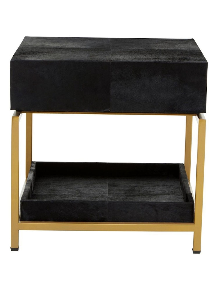 Interiors by Premier Black Gold Kensington Townhouse Hair On Leather Bedside Table - Image 4 of 4