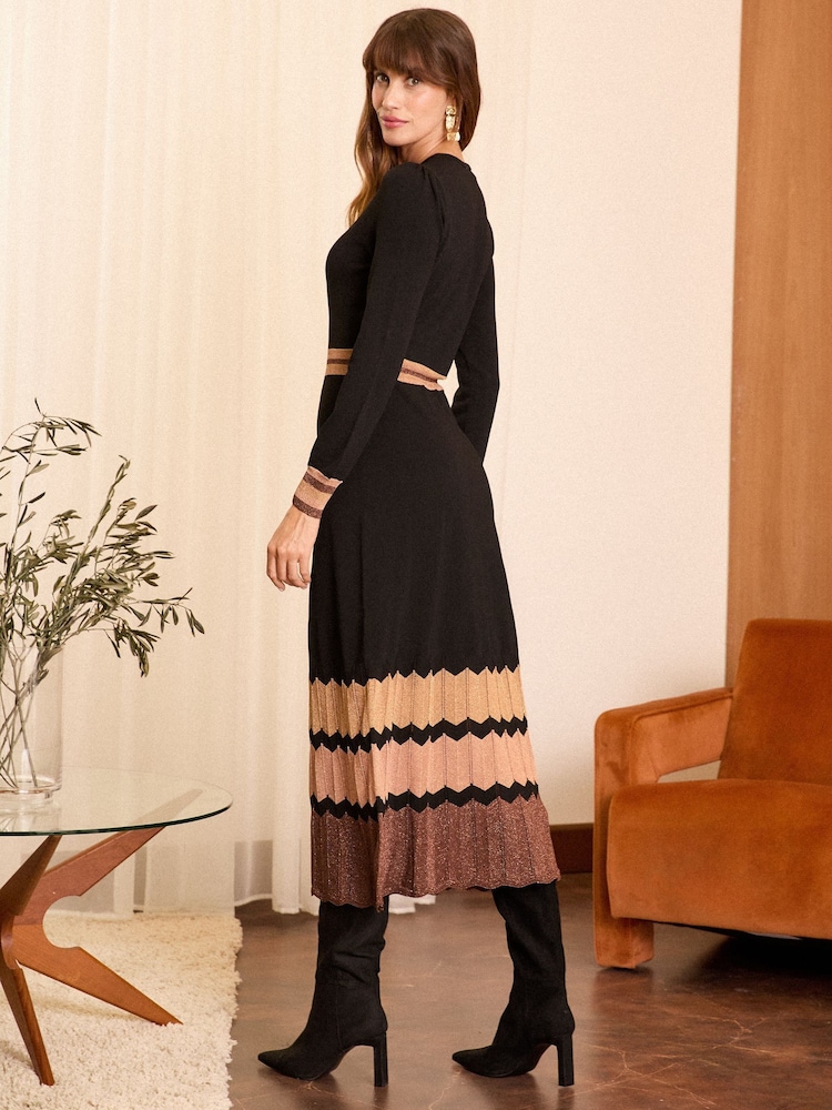 Love & Roses Black Metallic Crew Neck Knitted Midi Dress - Image 4 of 4 Love & Roses Black Metallic Crew Neck Knitted Midi Dress - Image 4 of 4