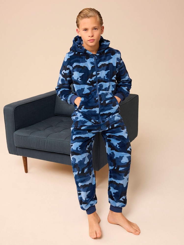 Blue All-In-One Fleece Pyjamas (3-16yrs) - Image 1 of 1