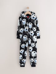 Black/White Football All-In-One Fleece Pyjamas (3-16yrs) - Image 1 of 1