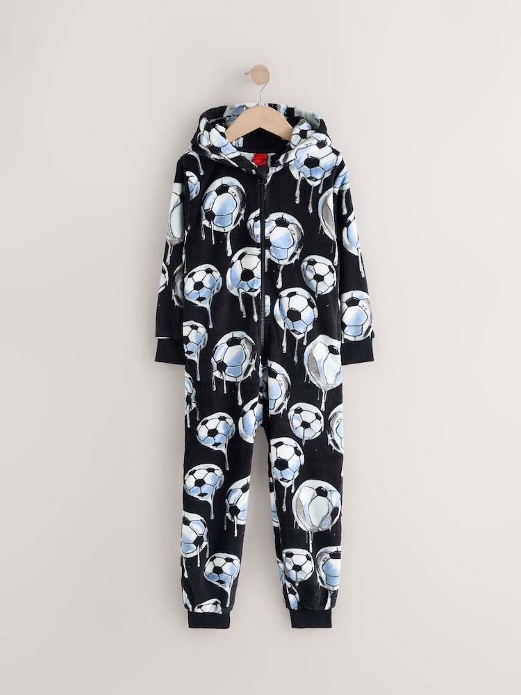 Black/White Football All-In-One Fleece Pyjamas (3-16yrs) - Image 1 of 1